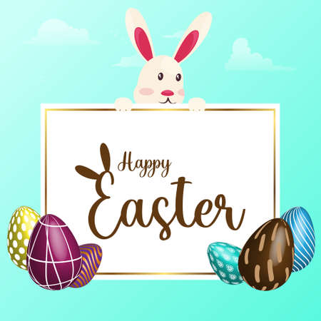 Happy Easter with cute bunny and Easter eggs banner design template.のイラスト素材