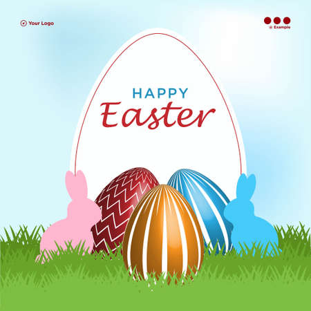 Happy Easter with cute bunny and Easter eggs banner design template.のイラスト素材