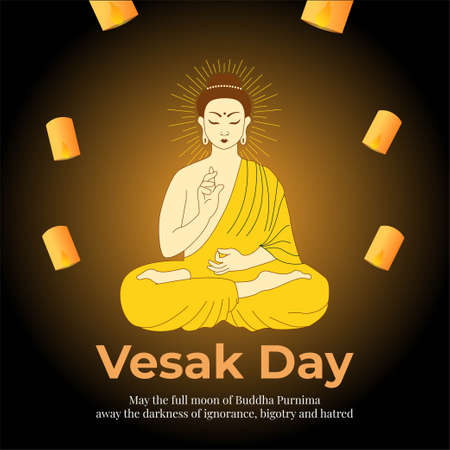 Creative design of happy Vesak Day Or Buddha Purnima banner template.