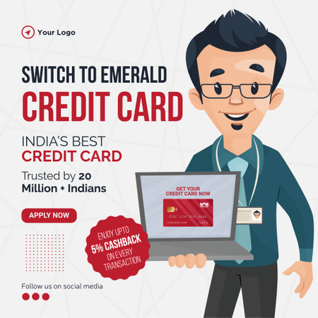 Banner design of switch to emerald credit card cartoon style template.のイラスト素材