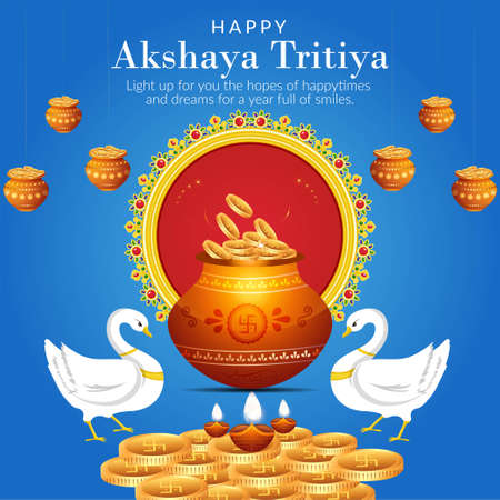Happy Akshaya Tritiya festival celebration banner template design.のイラスト素材