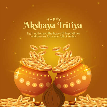 Happy Akshaya Tritiya festival celebration banner template design.のイラスト素材