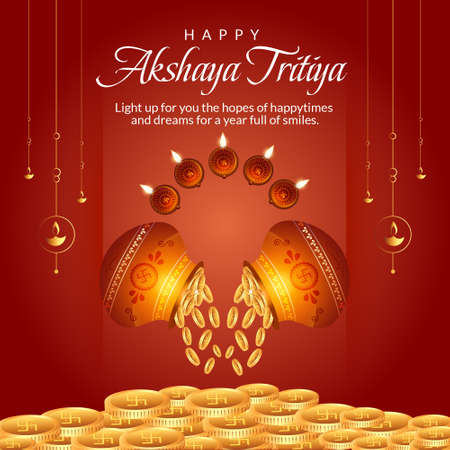 Happy Akshaya Tritiya festival celebration banner template design.のイラスト素材