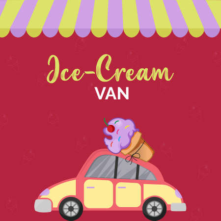 Ice cream van banner design template.のイラスト素材