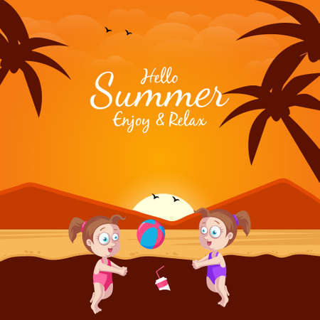 Hello summer enjoy and relax banner design template.のイラスト素材