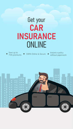 Get your car insurance online portrait template design.のイラスト素材
