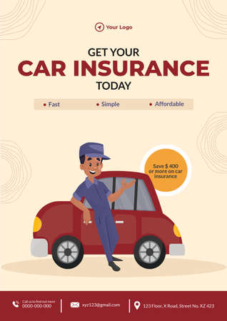 Flyer design of get your car insurance cartoon style template.のイラスト素材