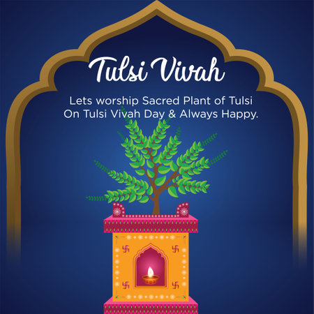 Banner design of shubh Tulsi Vivah hindu festival template.のイラスト素材