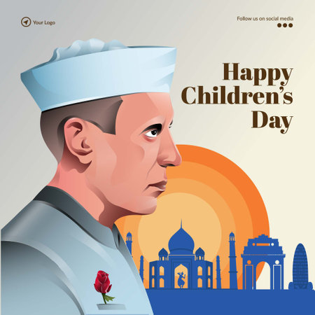 Flat happy children's day banner design template.のイラスト素材