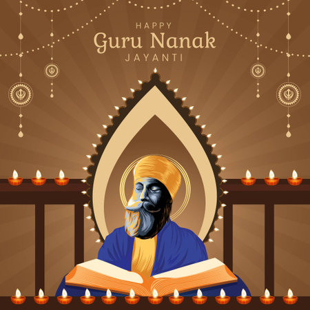 Happy Guru Nanak Jayanti banner design template.のイラスト素材