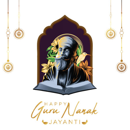 Happy Guru Nanak Jayanti banner design template.のイラスト素材