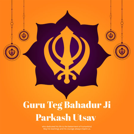 Banner design of guru tegh bahadur ji parkash utsav template.のイラスト素材