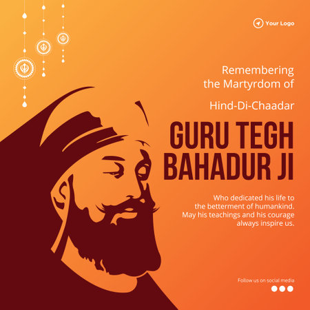 Banner design of guru tegh bahadur ji martyrdom day template.のイラスト素材