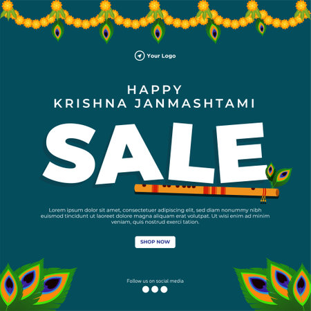Happy Krishna Janmashtami Indian festival banner template.のイラスト素材