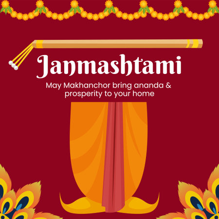 Beautiful happy Krishna Janmashtami Indian festival banner design template.のイラスト素材