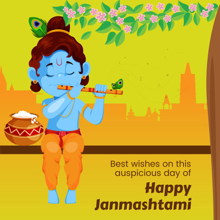 Beautiful happy Krishna Janmashtami Indian festival banner design template.のイラスト素材
