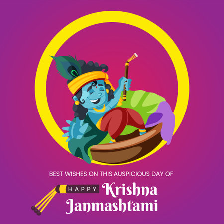 Beautiful happy Krishna Janmashtami Indian festival banner design template.のイラスト素材