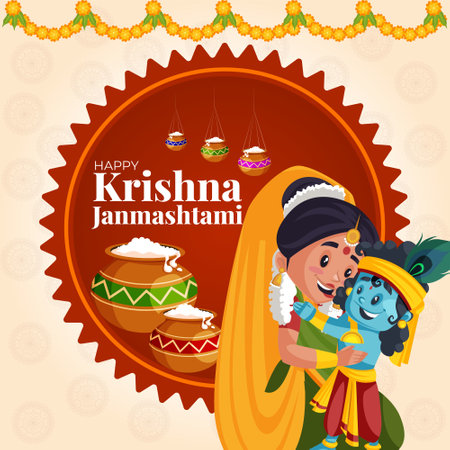 Indian Hindu festival Happy Krishna Janmashtami banner design template.のイラスト素材