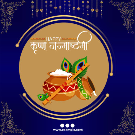 Indian Hindu festival Happy Krishna Janmashtami banner design template.のイラスト素材