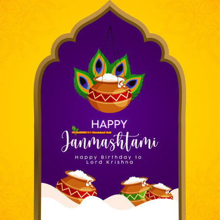 Banner design of happy Krishna Janmashtami Indian festival templateのイラスト素材