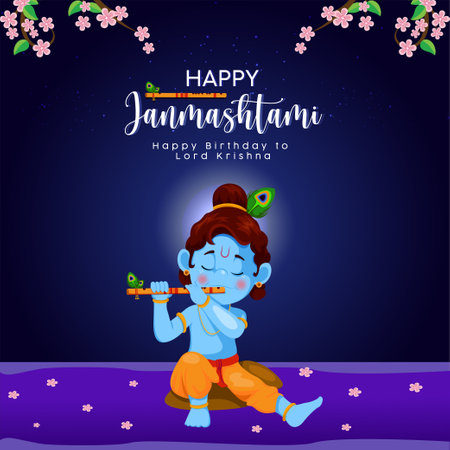 Banner design of happy Krishna Janmashtami Indian festival templateのイラスト素材