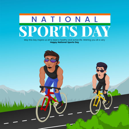 Banner design of national sports day cartoon style template.のイラスト素材