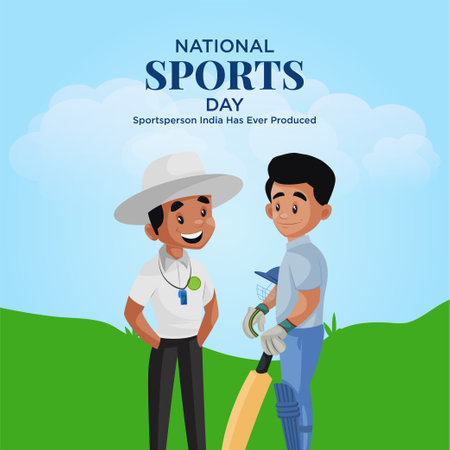 Banner design of national sports day cartoon style template.のイラスト素材