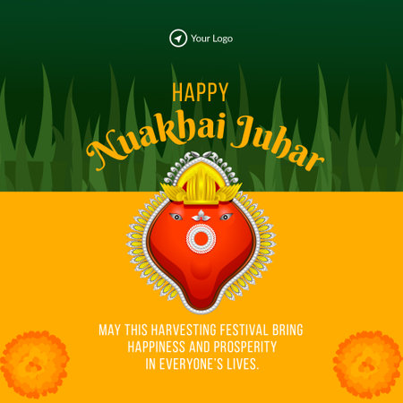 Creative banner design of Indian festival happy nuakhai juhar template.のイラスト素材