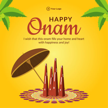 Happy Onam south Indian Kerala festival banner design template.のイラスト素材