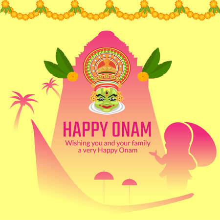Realistic Happy Onam Indian festival banner design template.のイラスト素材