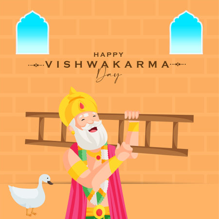 Hindu god vishwakarma an architect and divine engineer of universe banner design.のイラスト素材