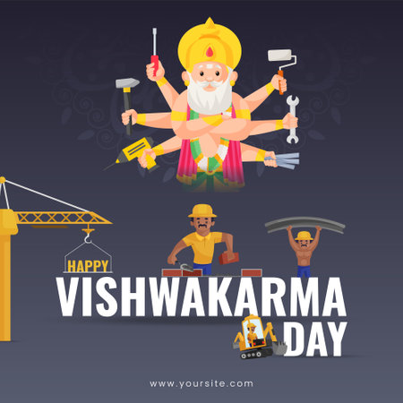 Hindu god vishwakarma an architect and divine engineer of universe banner design.のイラスト素材