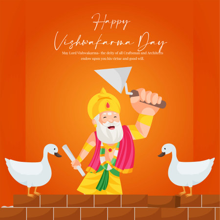 Hindu god vishwakarma an architect and divine engineer of universe banner design.のイラスト素材