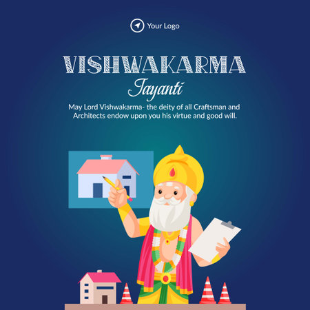 Hindu god vishwakarma an architect and divine engineer of universe banner design.のイラスト素材