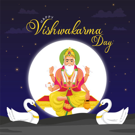 Hindu god vishwakarma an architect and divine engineer of universe banner design.のイラスト素材
