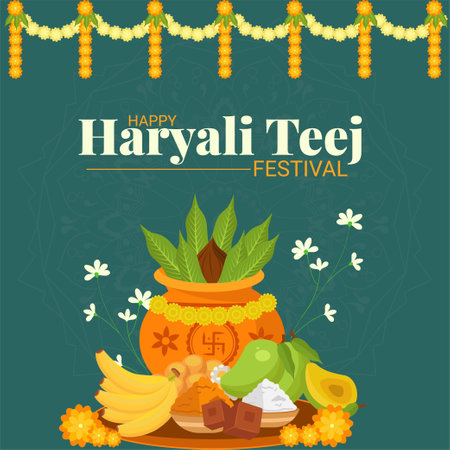 Banner design of Happy hariyali teej Indian festival cartoon style template.のイラスト素材
