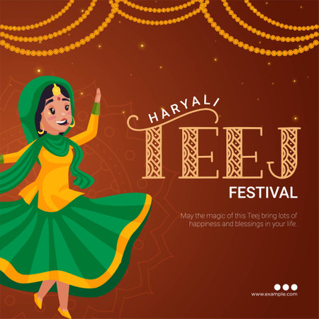 Banner design of Happy hariyali teej Indian festival cartoon style template.のイラスト素材