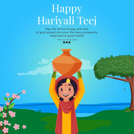 Banner design of Happy hariyali teej Indian festival cartoon style template.のイラスト素材