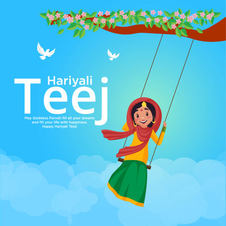 Banner design of Happy hariyali teej Indian festival cartoon style template.のイラスト素材