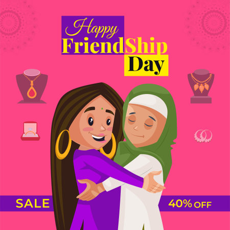 Banner design of happy friendship day cartoon style template.のイラスト素材
