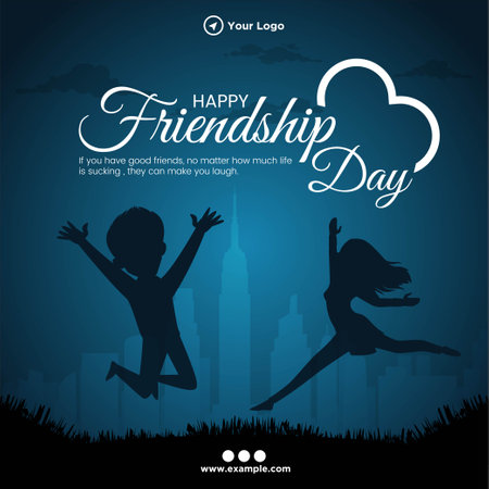 Banner design of happy friendship day cartoon style template.のイラスト素材