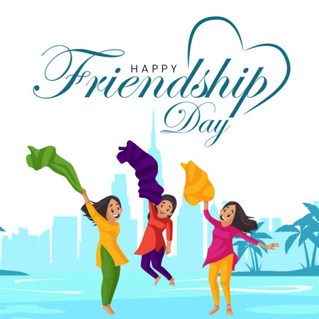Banner design of happy friendship day cartoon style template.のイラスト素材