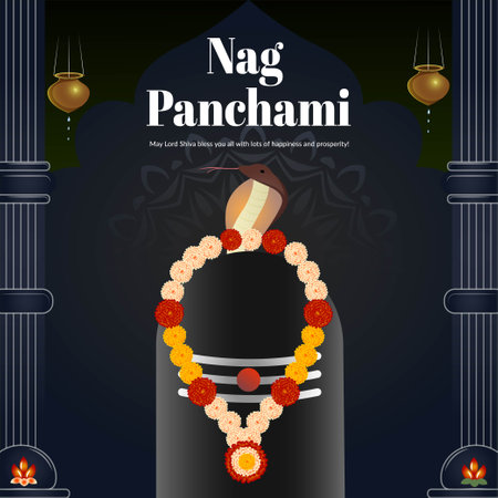 Banner design of Hindu festival happy nag Panchami template.のイラスト素材