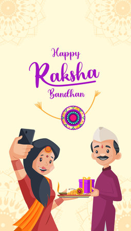 Indian religious festival happy raksha bandhan portrait template design.のイラスト素材