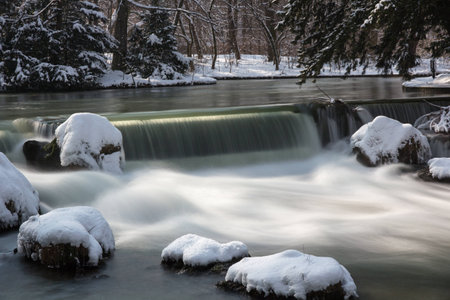 Winter Waterfall in Munichの写真素材