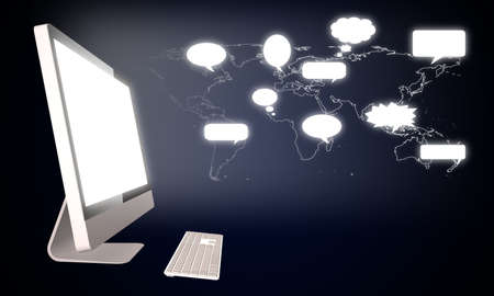 chat social media over internet on pc computerの写真素材