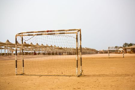 Football pitch early in the morning on the beach with Red sea. Gun.の写真素材