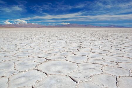 Image of salt flats and blue sky with white cloudsの写真素材