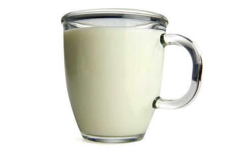 Glass mug with milk isolated on white backgroundの写真素材