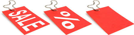 Set of sale labels in red and white. Image is ready for use with image "Sale sign and shoe". See my portfolio.の写真素材
